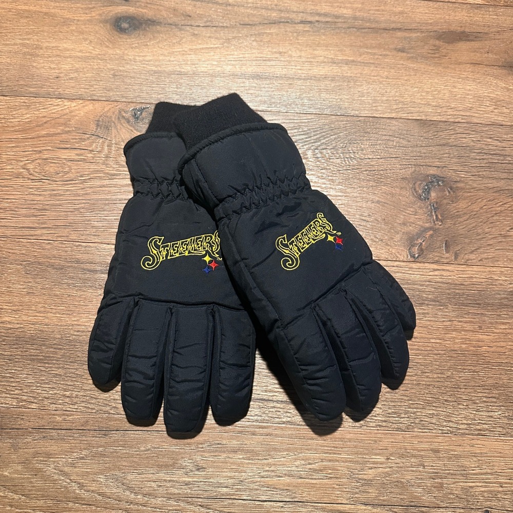Vintage NFL Pittsburgh Steelers Black Thinsulate Winter Gloves Mens L/XL